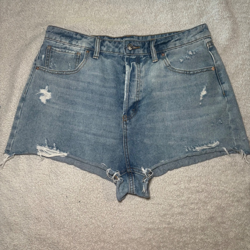 Wild Fable Womens Super‎ High Rise Cutoff Denim Shorts Blue Distressed Size 12